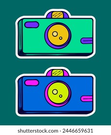 Digital Camera Doodle Sticker Illustration with Retro Style