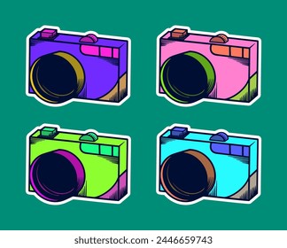 Digital Camera Doodle Sticker Illustration with Retro Style