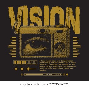 Digitalkamera und die Augen-Grafik-Design-Vektorgrafik für T-Shirt-Print-Design-Vorlage.