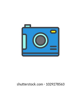 Digital camera filled outline icon, line vector sign, linear colorful pictogram isolated on white. Photo symbol, logo illustration. Pixel perfect vector graphics