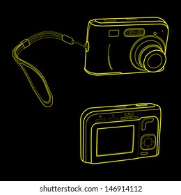 digital camera front and back isolated on black background vector