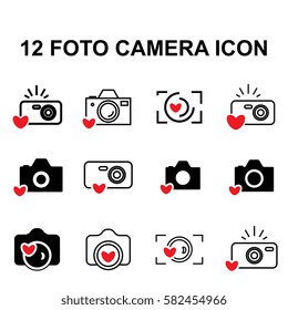 Digital Camera and Heart Icons Isolated. Snapshot Photography Sign or Logo. Instant Photo Concept