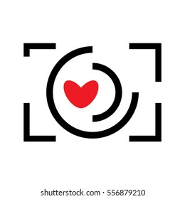Digital Camera and Heart Vector Icon. Snapshot Photography Sign or Logo. Instant Photo Concept