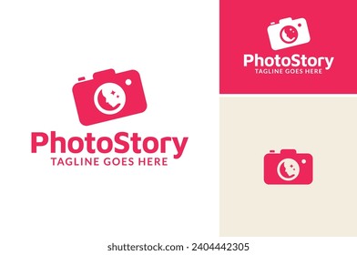 Digital Camera with Human Face and Star on Lens for Story Picture Photo Photography Snapshot Logo Design