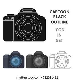 Digital camera icon in cartoon style isolated on white background. Rest and travel symbol stock vector illustration.