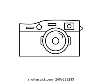 Digital camera icon illustration. Modern photography digital camera device line outline or stroke vector with focus frame lens isolated on white background