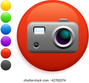 digital camera icon on round internet button original vector illustration 6 color versions included