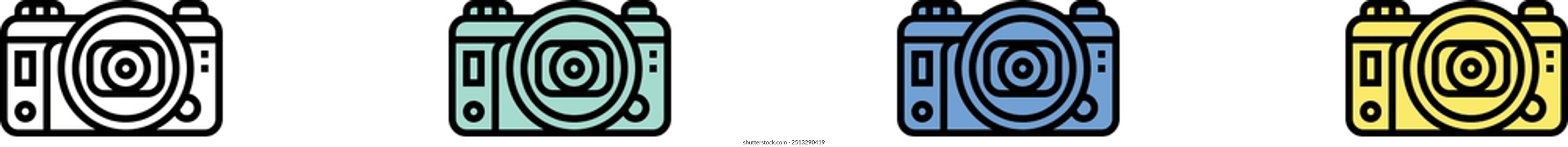 digital camera icon. Outline, Green, Blue and Yellow Style Design Isolated On White Background