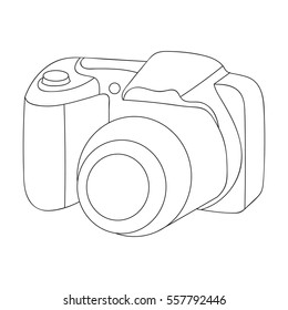 Digital camera icon in outline style isolated on white background. Family holiday symbol stock vector illustration.