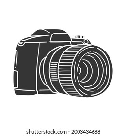 Icono de cámara digital Ilustración de silueta. Fotografía Vector Gráfico Pictograma Símbolo Clip Art. Dibujo Doodle Signo negro.