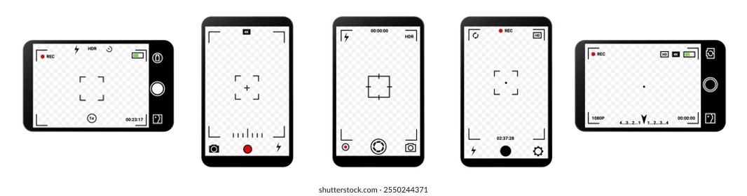 Plantilla de interfaz de cámara digital con Configuraciones inteligentes para Fotografía Video y grabación, con un visor claro y características personalizables.