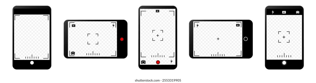 Interface de câmera digital com zoom, configurações ajustáveis e opções de moldura, permitindo gravação de vídeo e fotografia sem interrupção em tablets e telefones.