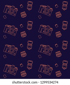 Digital camera with lens and flash photography pattern.