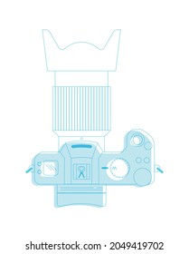 Digital camera with lens and hood, conceptual image - minimalist icon