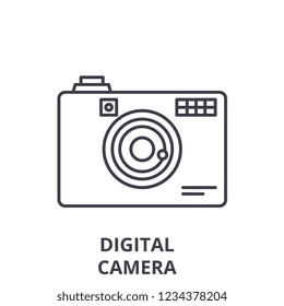 Digital camera line icon concept. Digital camera vector linear illustration, symbol, sign