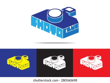 Digital camera logo design with different  background color. (Set of camera logo design)