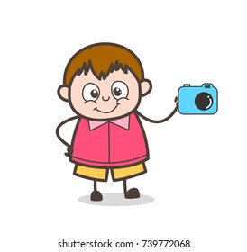 Digital Camera Marketing Concept - Cute Cartoon Fat Kid Illustration