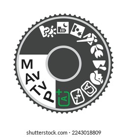 Digital camera mode dial button. Editable EPS 10 vector illustration.