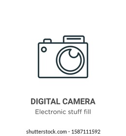Digital camera outline vector icon. Thin line black digital camera icon, flat vector simple element illustration from editable electronic stuff fill concept isolated on white background