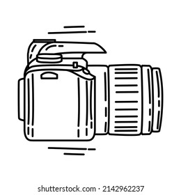 Digital Camera Part of Computer Accessories and Hardware Hand Drawn Icon Set Vector.