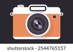 Digital camera for photo shoot and camera icon for digital camera illustration with lence and colorful cameras and analogue camera with lence and body flash. red cameras with orange stunning cameras