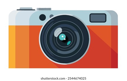 Digitalkamera für Fotoaufnahme und Kamerasymbol für Digitalkamera-Illustration mit Linse und bunten Kameras und analogen Kameras mit Linse und Teilen. Orange Kamera und gelbe Kameras Aufnahme Foto