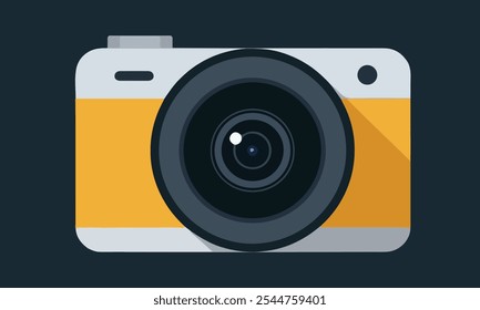 Digitalkamera für Fotoaufnahme und Kamerasymbol für Digitalkamera-Illustration mit Linse und bunten Kameras und analoge Kamera mit Linse und Blitz. orangefarbene Kameras mit blauen und bunten Kameras 