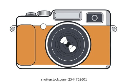 Digitalkamera für Fotoaufnahme und Kamerasymbol für Digitalkamera-Illustration mit Linse und bunten Kameras und analoge Kamera mit Linse und Körperteilen. orangefarbene Kameras und bunte Kameras