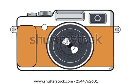 Digital camera for photo shoot and camera icon for digital camera illustration with lence and colorful cameras and analogue camera with lence and body parts. orange cameras nad colorful cameras