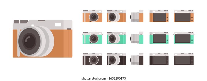 Digital camera set. different colors. Vector illustration in a flat style