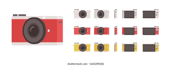 Digital camera set. different colors. Vector illustration in a flat style