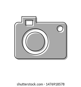 Digital camera sign. Black line icon with gray shifted flat filled icon on white background. Illustration.