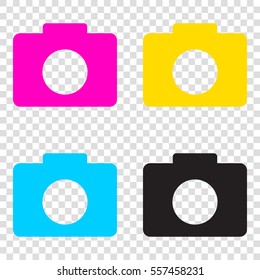 Digital camera sign. CMYK icons on transparent background. Cyan, magenta, yellow, key, black.