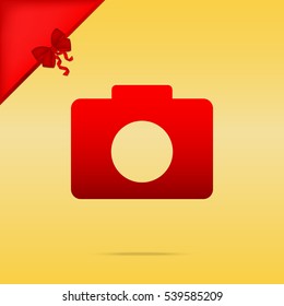 Digital camera sign. Cristmas design red icon on gold background.