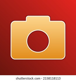 Digital camera sign. Golden gradient Icon with contours on redish Background. Illustration.