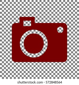 Digital camera sign. Maroon icon on transparent background.