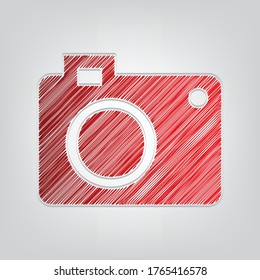 Señal de cámara digital. Guión de degradado rojo Icono con contorno artístico Cadena gris sobre fondo gris claro. Ilustración.