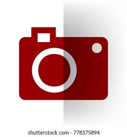 Digital camera sign. Vector. Bordo icon on white bending paper background.
