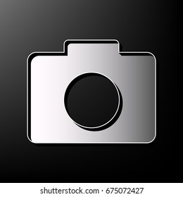 Digital camera sign. Vector. Gray 3d printed icon on black background.