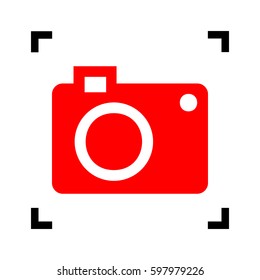 Digital camera sign. Vector. Red icon inside black focus corners on white background. Isolated.