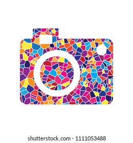 Digital camera sign. Vector. Stained glass icon on white background. Colorful polygons. Isolated.