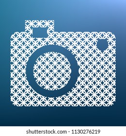 Digital camera sign. Vector. White textured icon at lapis lazuli gradient background.