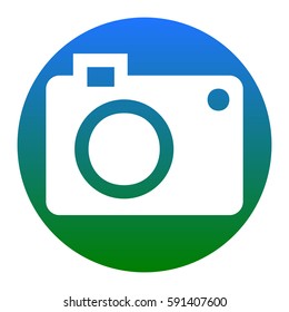 Digital camera sign. Vector. White icon in bluish circle on white background. Isolated.