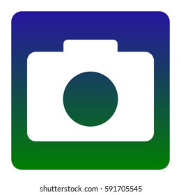 Digital camera sign. Vector. White icon at green-blue gradient square with rounded corners on white background. Isolated.