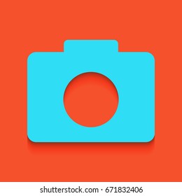 Digital camera sign. Vector. Whitish icon on brick wall as background.