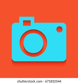 Digital camera sign. Vector. Whitish icon on brick wall as background.