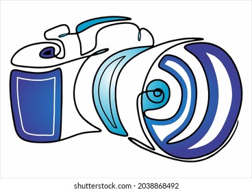 Digital Camera Sketch, vector set of professional camera with a lens