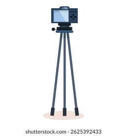 Digital camera is standing on tripod and making high quality video and photo content