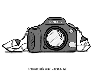 digital camera and strap / cartoon vector and illustration, isolated on white background.