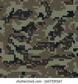 Digital camo background. Seamless camouflage pattern. Military texture. Green, brown black. forest color. Vector fabric textile print designs.